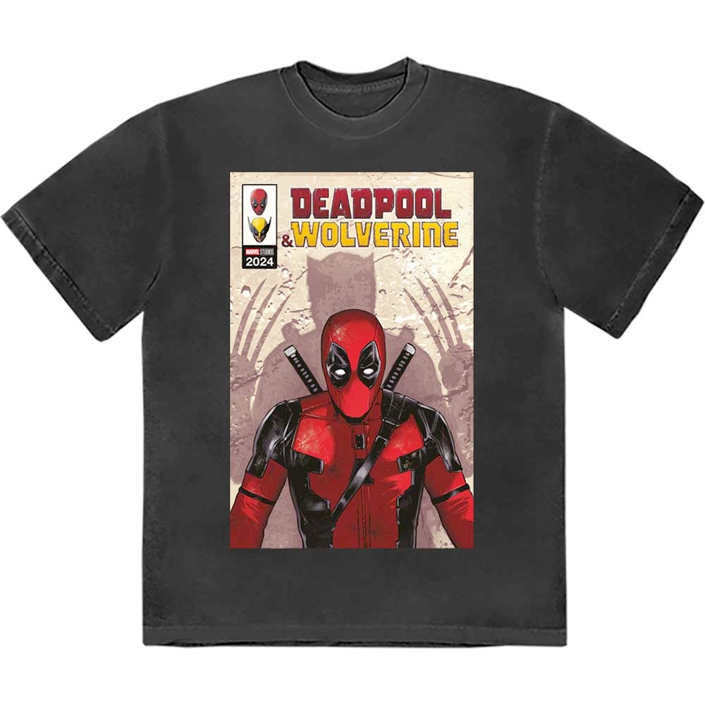 Marvel Deadpool - Deadpool & Wolverine Comic Cover Mens Tshirt - Black